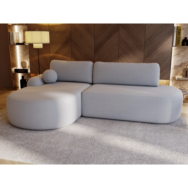 ROZKŁADANY NAROŻNIK JASNOSZARY AGAT O DO SALONU Z FUNKCJĄ SPANIA - W ARANŻACJI